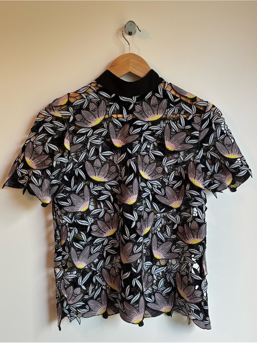 Self-Portrait Black Pastel Floral Guipure Lace Blouse